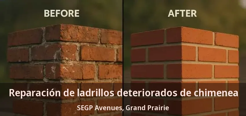Reparación de ladrillos deteriorados de chimenea SEGP Avenues, Grand Prairie - TX